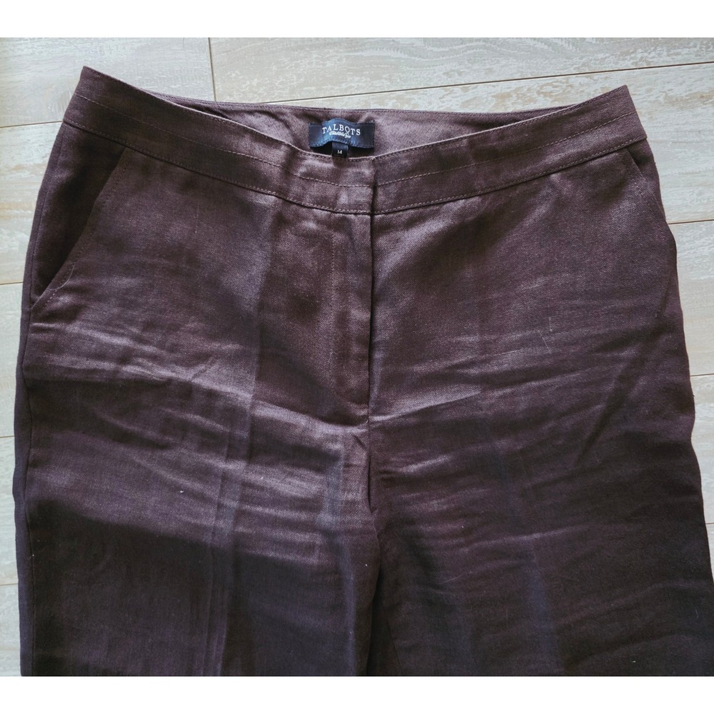 Talbots‎ L Heritage Wide Leg Pants Pure Irish Linen Brown Size 14 - Picture 2 of 7